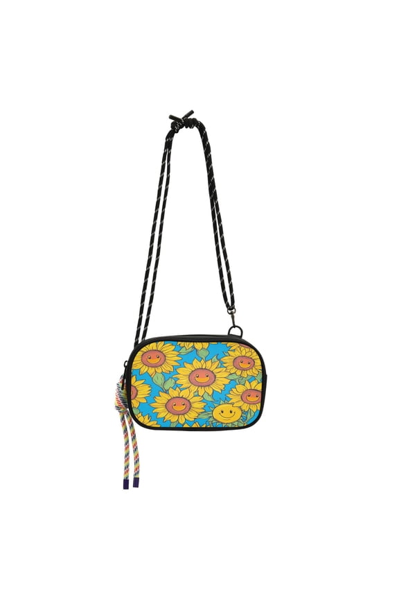 Stylish Crossbody Phone Bag Purse Handbags Adjustable Strap, Compact Design for Essentials Yellow Sunflowers with Smiley Faces