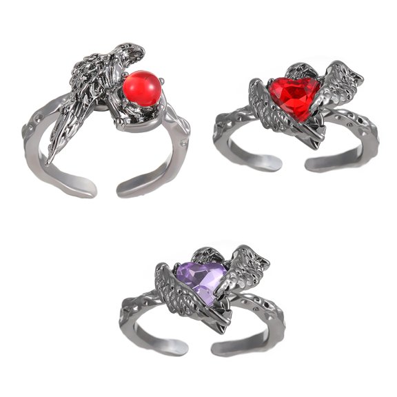 Stylish Crow Themed Rings With Red Gemstones Stylish Crow Rings For Eye Catching Appeal And Powerful Symbol