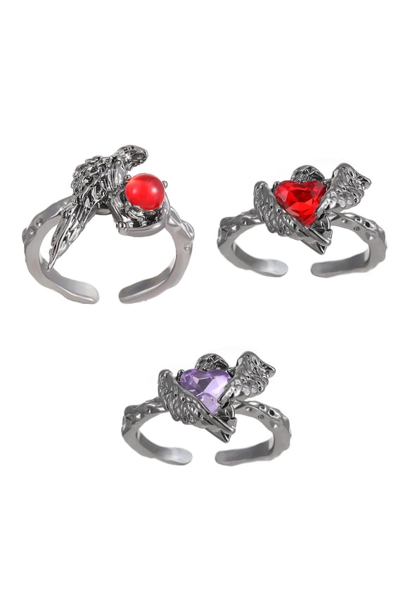Stylish Crow Themed Rings With Red Gemstones Stylish Crow Rings For Eye Catching Appeal And Powerful Symbol
