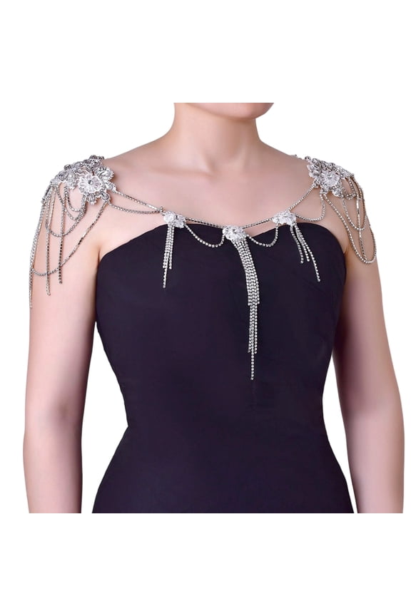 Stylish Crystal Fringe Strapless Body Chain Adjustable Shoulder Jewelry Ideal For Wedding Receptions Beach Parties And Gift Giving