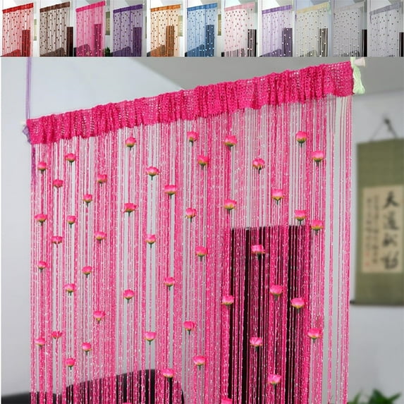 Elegant String Curtain Rose Thread Door Curtain 2024 39x79 Inch Room Divider Decoration Easy Installation and Tassel Design for Home Décor