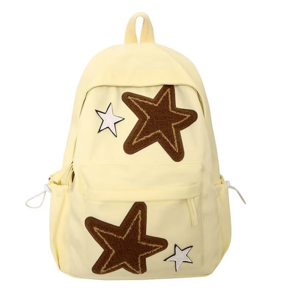 Stylish Cute Simple Star Patchwork Backpack 15.7 Inch Y2K Casual Lightweight Resistant College Daypack