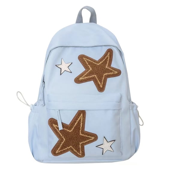 Stylish Cute Simple Star Patchwork Backpack 15.7 Inch Y2K Casual Lightweight Resistant College Daypack