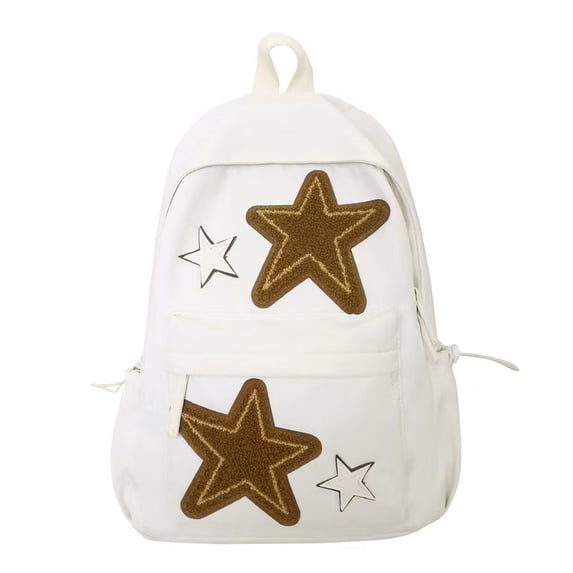 Stylish Cute Simple Star Patchwork Backpack 15.7 Inch Y2K Casual Lightweight Resistant College Daypack