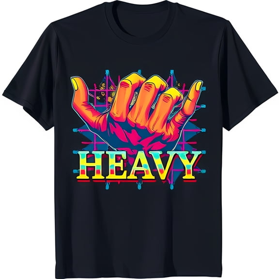Stylish Dark Blue T-Shirt with Hand Design & 'HEAVY' Text