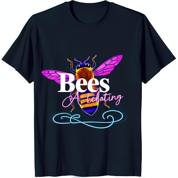 Stylish Dark Blue T-Shirt with Vibrant Bee Design and ' Relating' Text