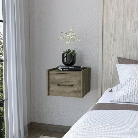 Stylish Dark Brown Nightstand With Expanded Top Shelf And Practical Drawer Versatile Area Convenient