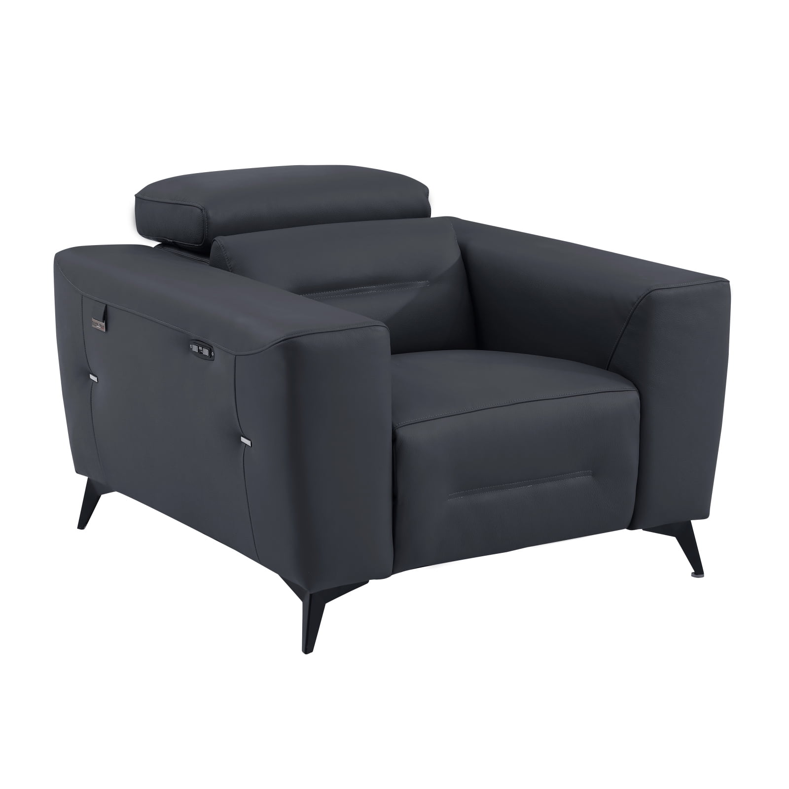 Stylish Dark Grey Top Grain Italian Leather Chair Power Recliner