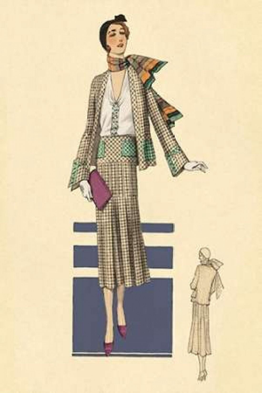 Stylish Daytime Suit and Scarf Canvas Art - Vintage Fashion (12 x 18)