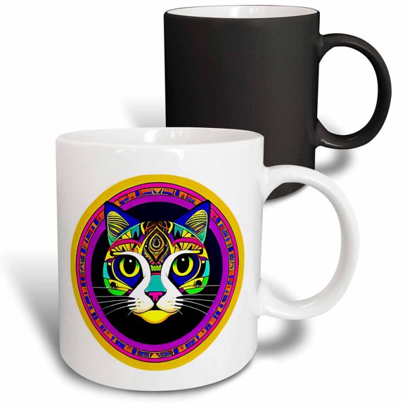 3drose, Stylish Decorative Cat Face Inside the Colorful Mandala Shape Gift, 11oz Magic Transforming Mug