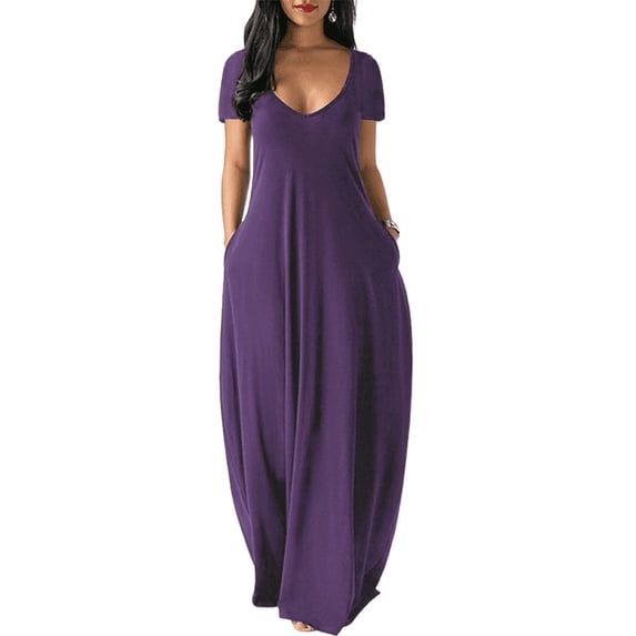 Stylish Deep V-neck Short Sleeve Maxi Dress for Plus Size Women
