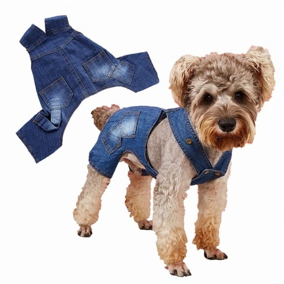 Stylish Denim Pet Overalls - Cute Puppy Suspender Jumpsuit, Fashionable Dog Jeans for Small to Medium Dogs, Adjustable Outdoor Apparel, Easy Button Closure Photography Props, Blue, L