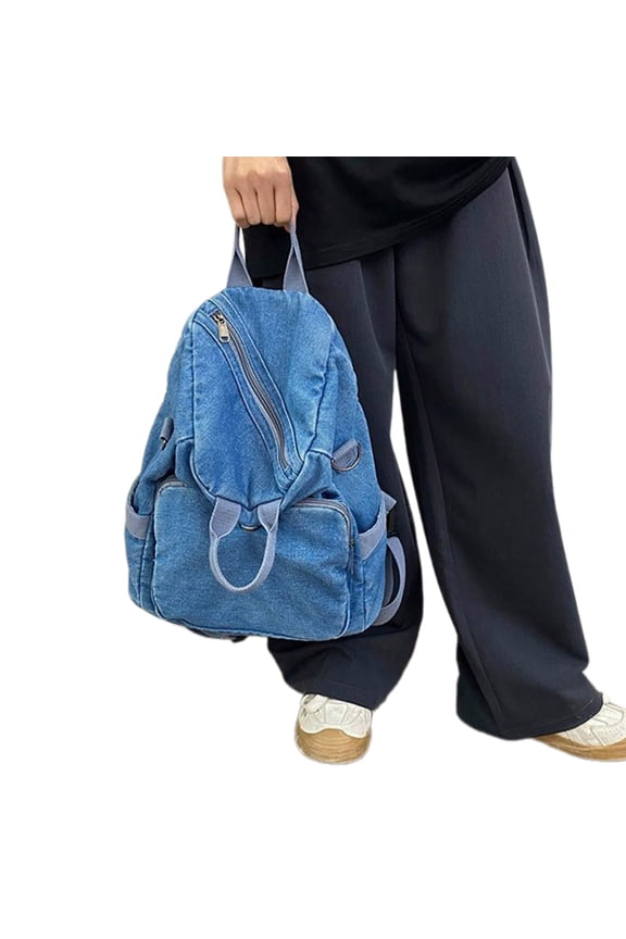 Stylish Denims Backpack For Women Men Versatile Vintage Laptop School Bag Zippered Crossbody Shoulder Bag