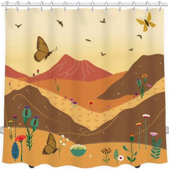 Stylish Desert Scene Shower Curtain - Warm Colors, Tranquil Designfor Bathroom Decor