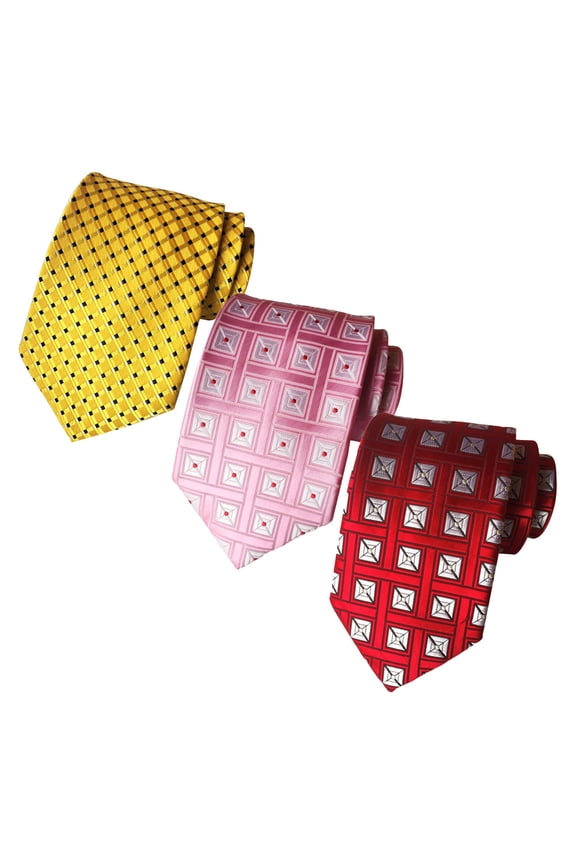 Professional Style Men's Necktie Collection - Set of 3 Silk Polyester Ties with Elegant Woven Jacquard Stripes