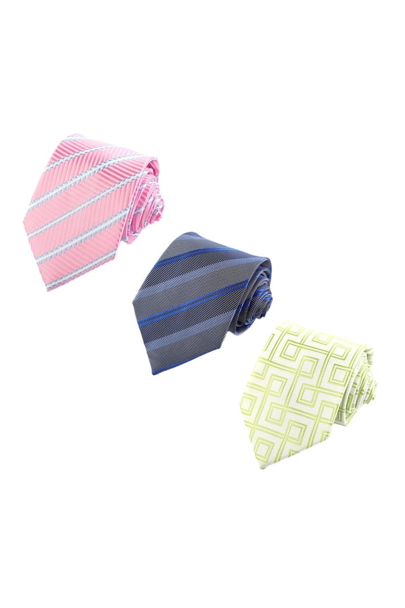 Versatile Men's Necktie Set - 3 Pack Featuring Woven Jacquard Stripe Design on High-Quality Silk Polyester for Daily Use
