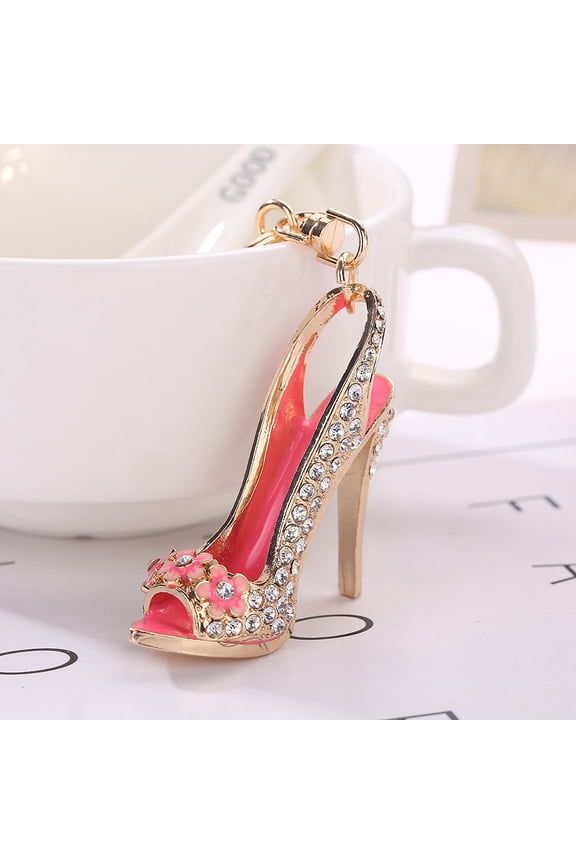 High Heels Keychain Diamond Studded Spring Lobster Clasp Key Ring for Bags Keys or Car Pendant Decoration Zinc Alloy
