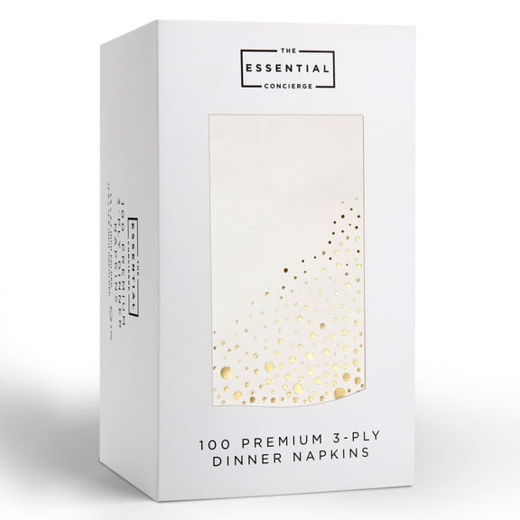 Stylish Disposable White and Gold Dinner Party Napkins, 100 Dessert Napkin, 3ply, 7.5 x 4.25 inch