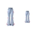 thumbnail image 1 of Stylish Distressed Denim Flare Pants for Girls â High Waisted, Stretchy Baggy Bell Bottom Jeans with Bow Detail & Pockets (Ages 7-16), 1 of 9