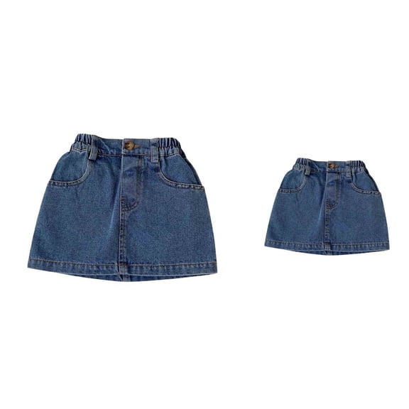 Stylish Distressed Denim Skirt for Girls, Ruffled Trim, Asymmetrical Hem, Raw Trim, Zipper Fly, Ripped, Midi Length, with Pockets