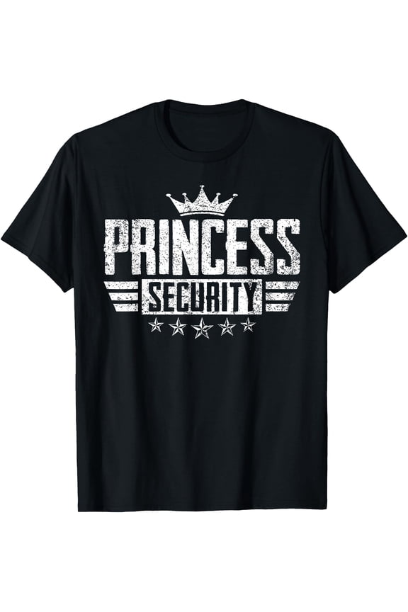 Stylish Distressed Princess Security Crown Star Graphic T-Shirt Dad Mom Big Brother Halloween Birthday Celebration