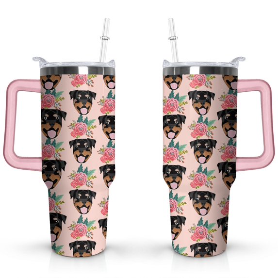 Stylish Dog Pattern Travel Mug - 40oz Leakproof Tumbler with Straw & Handle - Ideal Gift for Women Who Love Puppies