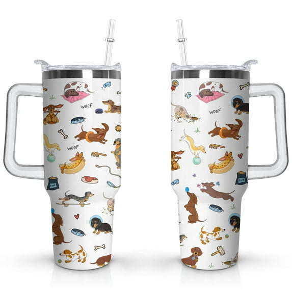 Stylish Dog Pattern Travel Mug - 40oz Leakproof Tumbler with Straw & Handle - Ideal Gift for Women Who Love Puppies