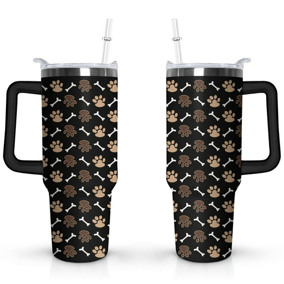 Stylish Dog Pattern Travel Mug - 40oz Leakproof Tumbler with Straw & Handle - Ideal Gift for Women Who Love Puppies