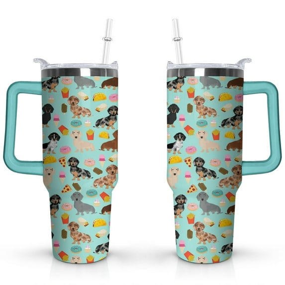 Stylish Dog Pattern Travel Mug - 40oz Leakproof Tumbler with Straw & Handle - Ideal Gift for Women Who Love Puppies