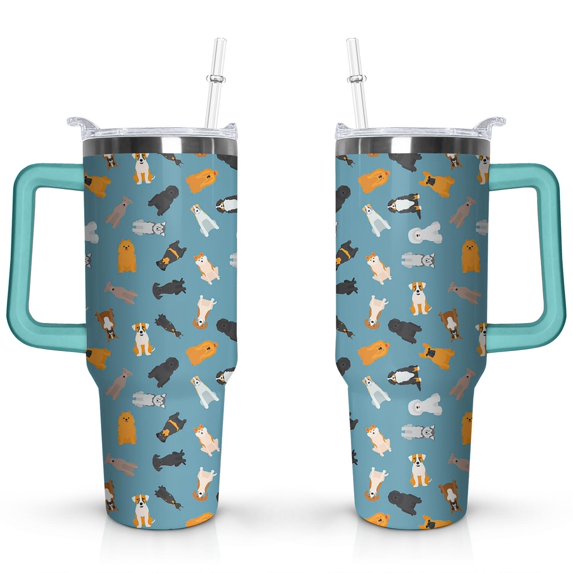 Stylish Dog Pattern Travel Mug - 40oz Leakproof Tumbler with Straw & Handle - Ideal Gift for Women Who Love Puppies