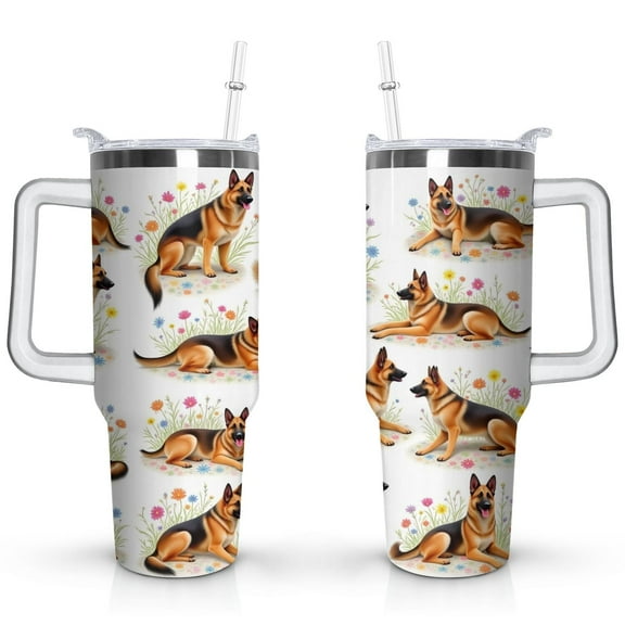 Stylish Dog Pattern Travel Mug - 40oz Leakproof Tumbler with Straw & Handle - Ideal Gift for Women Who Love Puppies