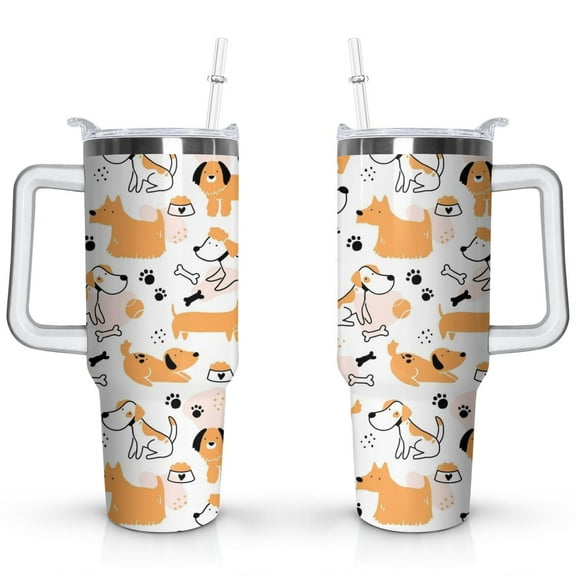 Stylish Dog Pattern Travel Mug - 40oz Leakproof Tumbler with Straw & Handle - Ideal Gift for Women Who Love Puppies