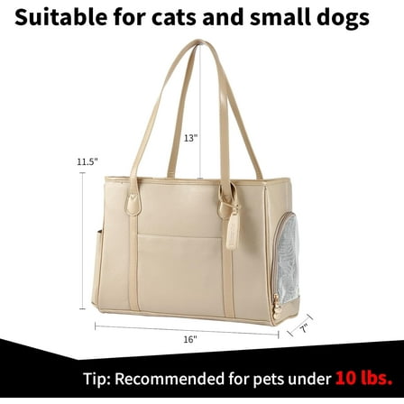 Stylish Dog Purse Carrier, Leather Pet Carrier Bag for Small Dogs Cats Puppy, Airline Approved Soft-Sided Carrier Ivory