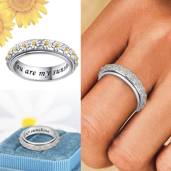 Fashion Women’s Jewelry Flower Rotating Ring Double Color Full Zircon Ladies Rings Size 6 to 10 Elegant Accessories for Women