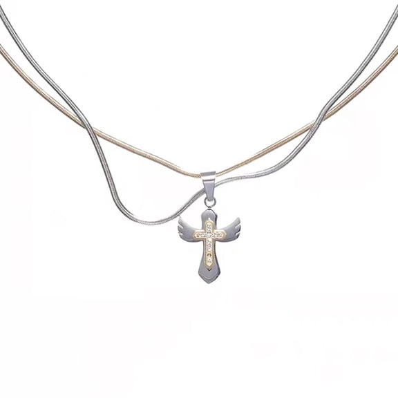 Stylish Double Layer Crosses Necklace Hip Hop Styles Fashion Accessory for Trendy Adults Adjustable Length Designs