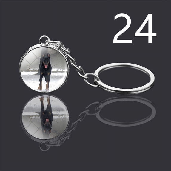 Stylish Double-Sided Glass Ball Dog Keychain Pendant: Exquisite Metal and Glass Design Key Chain Jewelry Accessory, Picture Color