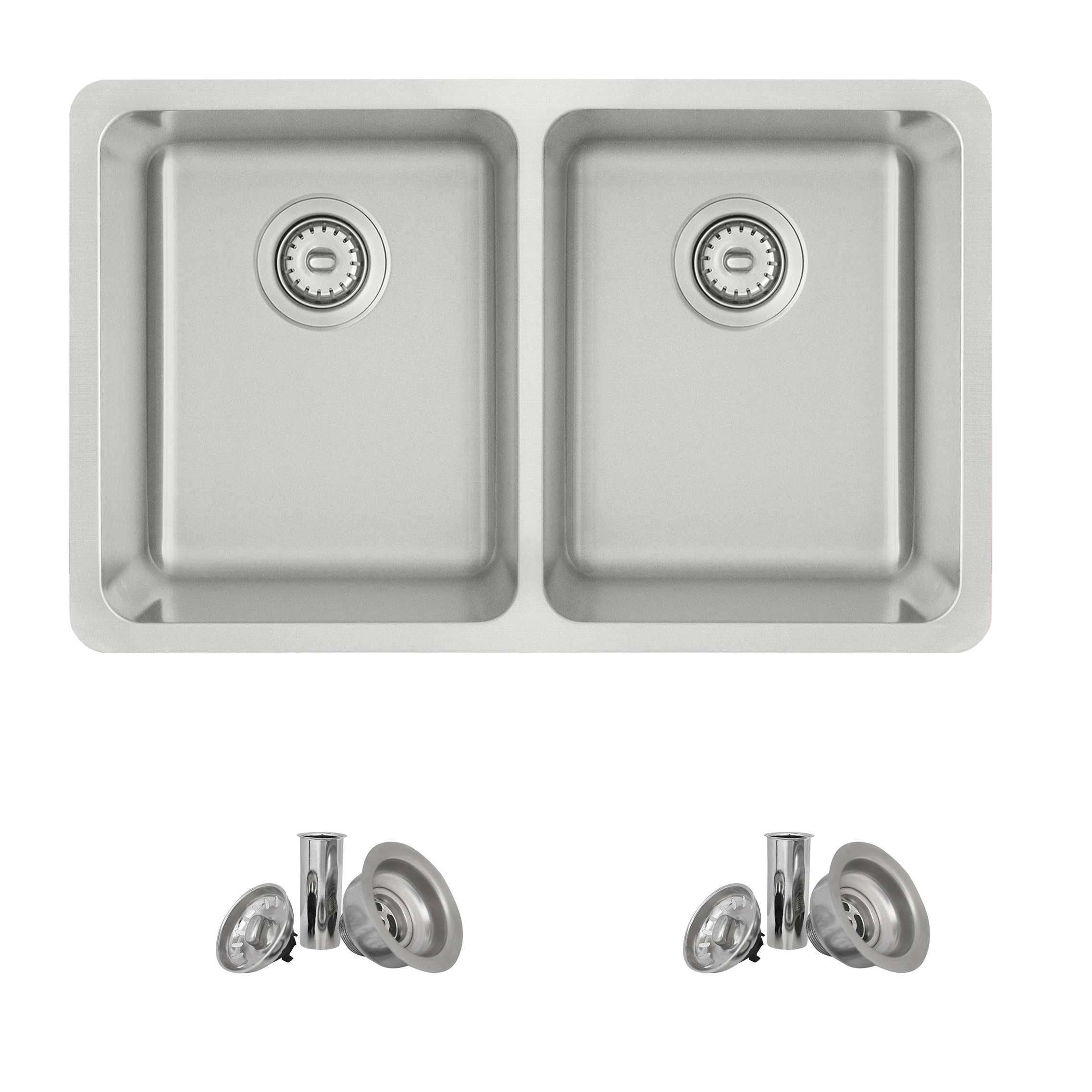 Stylish Dual Mount 29" Stainless Steel Double-Bowl Kitchen Sink & 2 Strainers S-414T