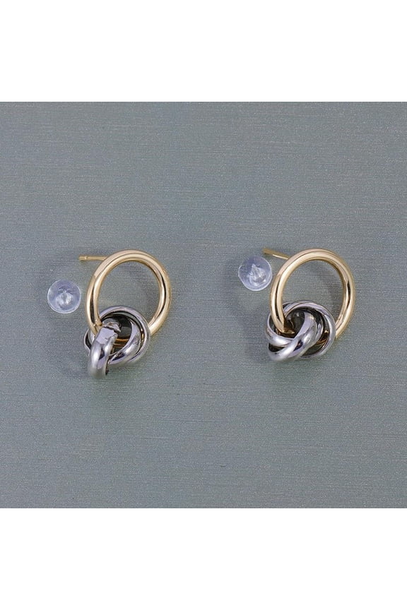 Stylish Dual-Tone Interlocking Circle Hoop Earrings for Women Elegant Alloy Round Ear Jewelry Perfect for Daily Wear Party and Holiday Gifts colorful