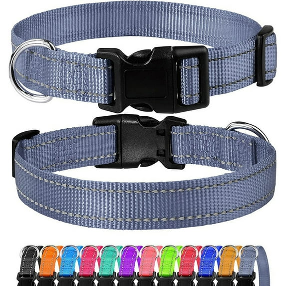 Stylish & Durable Adjustable, Reflective Dog Collars - Multiple Colors & Sizes Available - Large/Gray