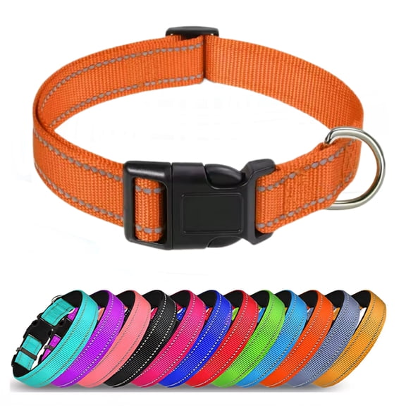 Stylish & Durable Adjustable, Reflective Dog Collars - Multiple Colors & Sizes Available - Medium/Orange