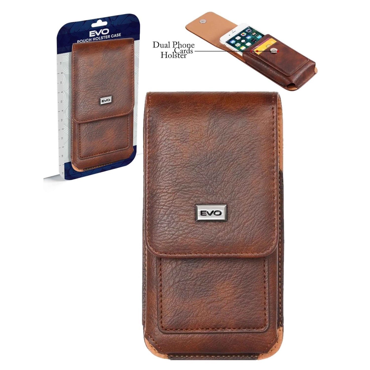 Stylish EVO 6.9" Vertical Leather Pouch - Brown