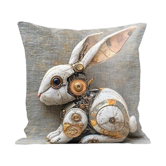 Stylish Easter Bunny Steampunk Unique Mechanical Rabbit Pillow Cover, 18X18 Inch Steampunk Mechanical Rabbit Design Spring Easter Decorative Home Decor For Living Room Sofa Couch,