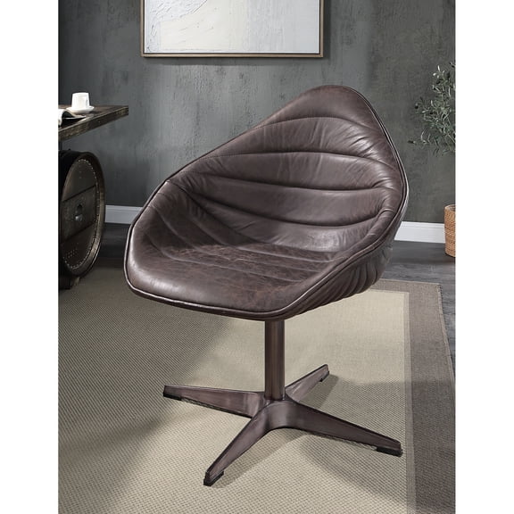 Stylish Ebony Leather Swivel Stool - Versatile For Various Spaces Accent Chair Ebony, Smooth Action