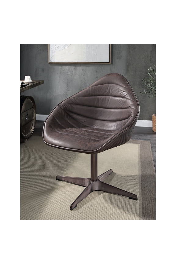Stylish Ebony Leather Swivel Stool - Versatile For Various Spaces Accent Chair Ebony, Smooth Action