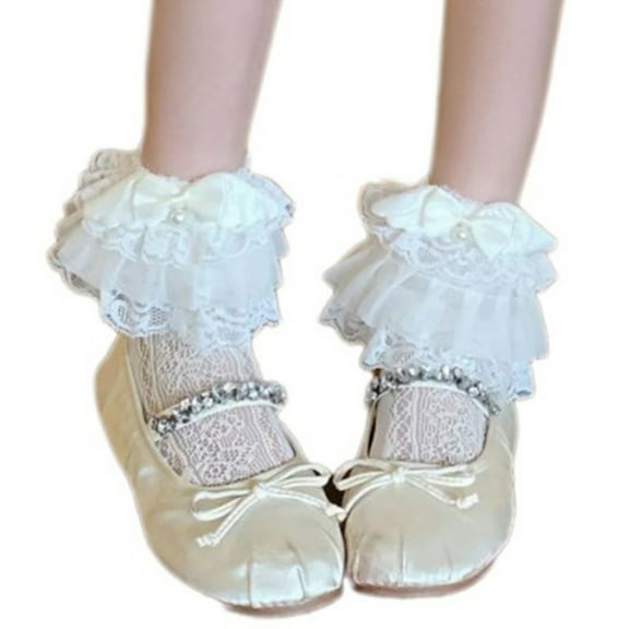 Stylish Elegant Lace Ruffle Socks for Women and Girls Anklet Socks with Cute Bowknot Wing for Dance and Campus Wear