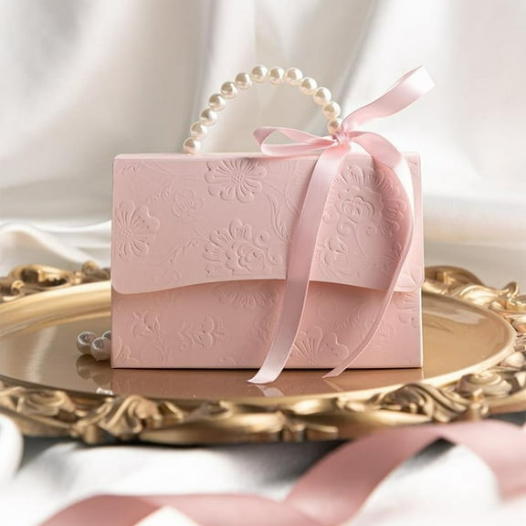 Stylish Embossed Gift Box with Satin Ribbon and Pearl Handle, Valentine'S Day Gift Box A