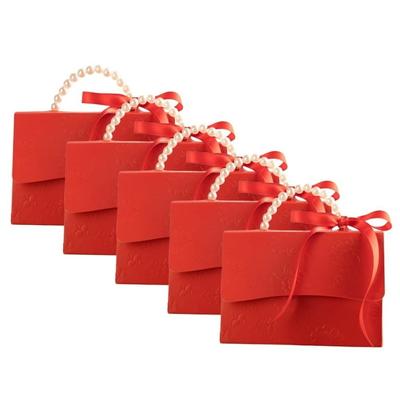 Stylish Embossed Gift Box, with Satin Ribbon and Pearl Handle, Valentine'S Day Gift Box B,5 * Gift box,Red