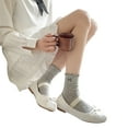 thumbnail image 1 of Stylish Embroidered Bowknot Middle Calf Socks Mesh Cotton Frilly Socks for Women, 1 of 21