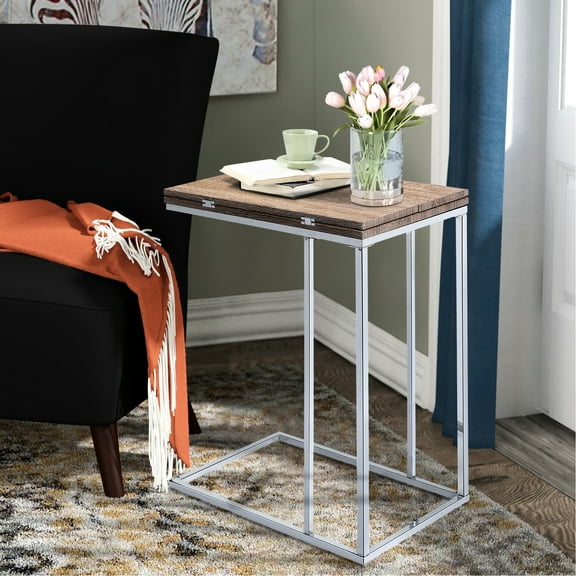 Stylish Expandable Weathered Oak And Side Table - Geometric Base Charm Modern & Base, Design