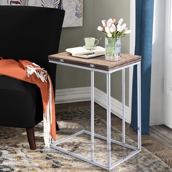 Stylish Expandable Weathered Oak Side Table With - Industrial Style And Adjustable Surface Area, Modern